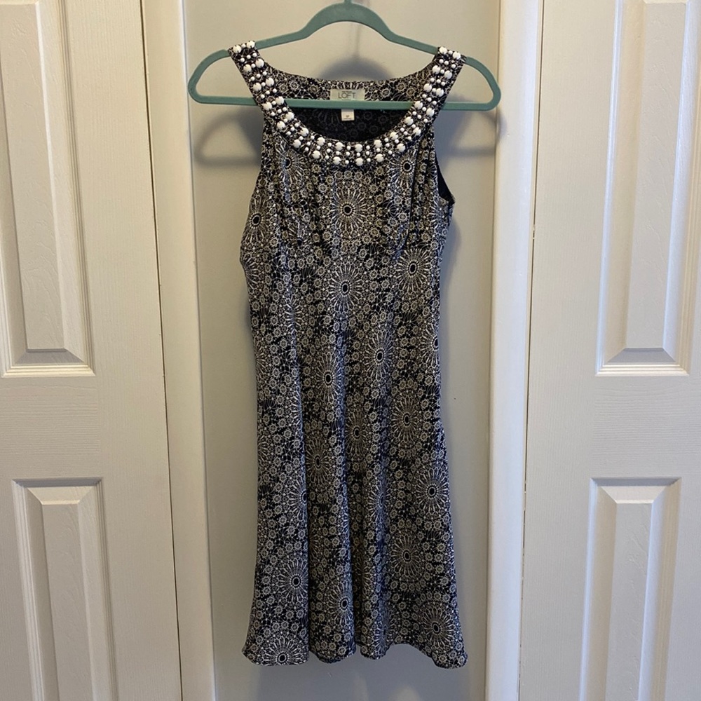 Loft Navy/White Dress. Beaded Top